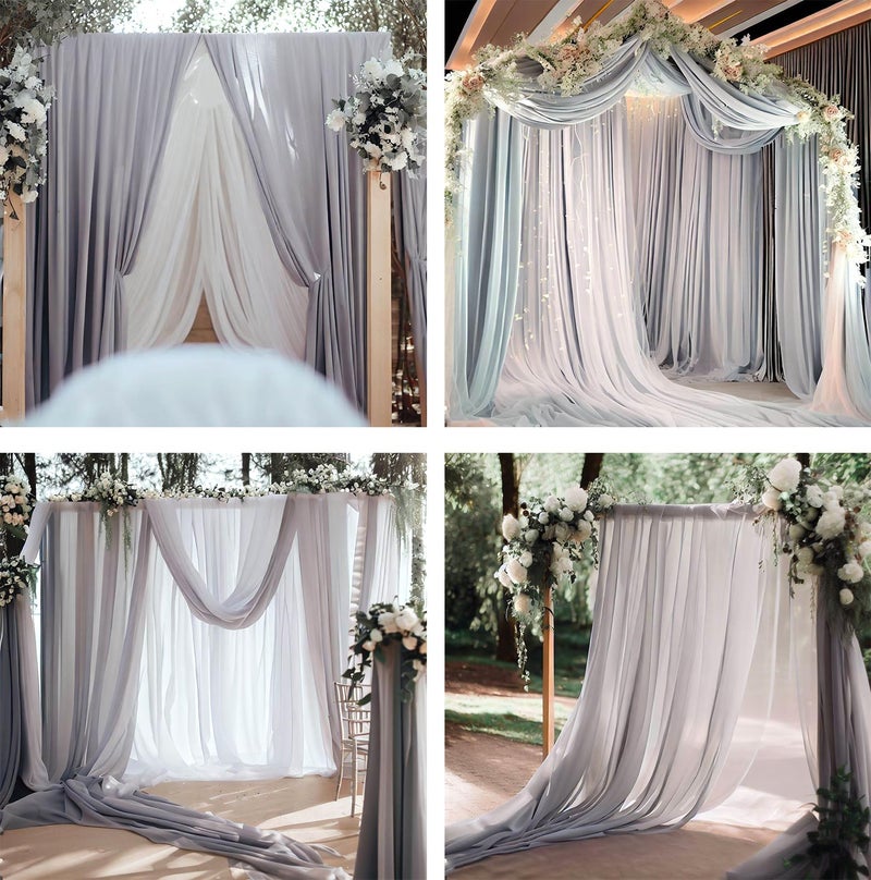 Barcelonetta | Chiffon Fabric | Decoration, Drapery Fabric | Wedding, Gender Reveal, Baby Shower, Birthday | for Arbor, Arch, Canopy, Table and Chair Decoration (Light Grey, 10 Yards) - Image 3